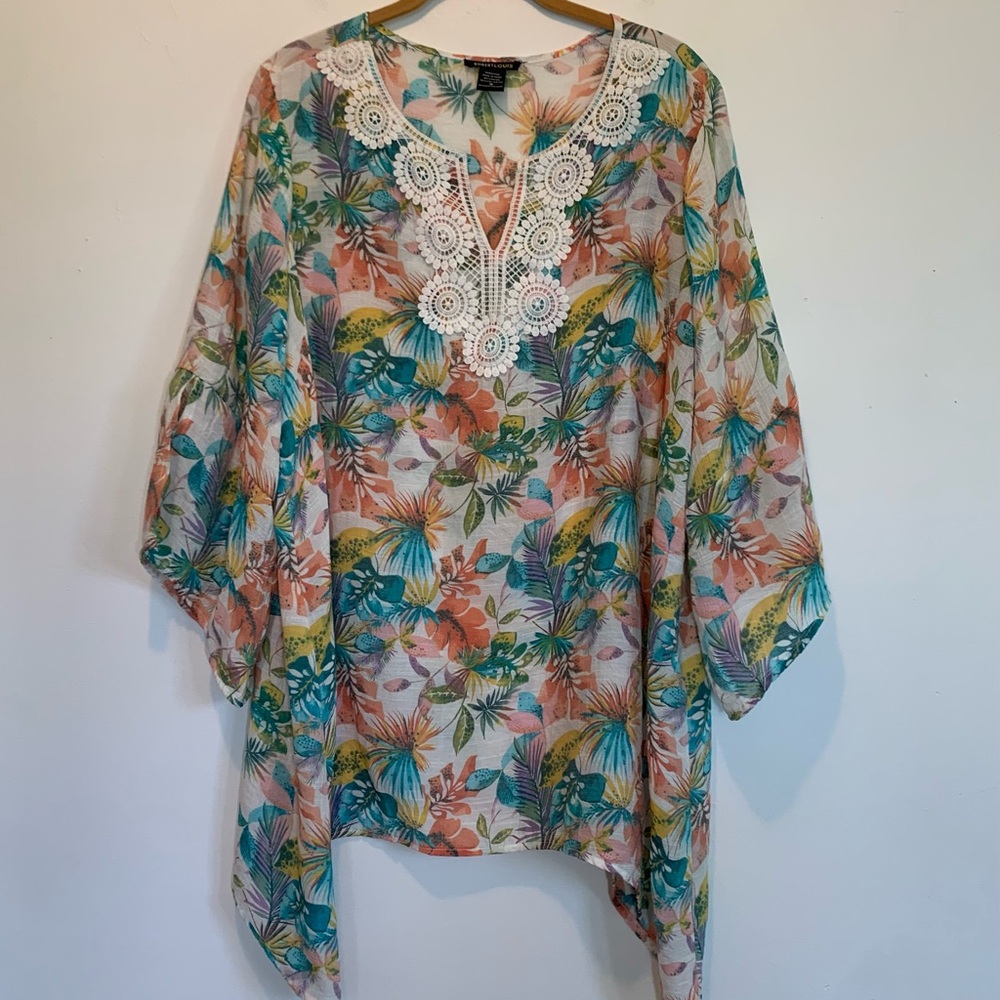 Robert Louis Crochet Lace Floral Tunic 1X